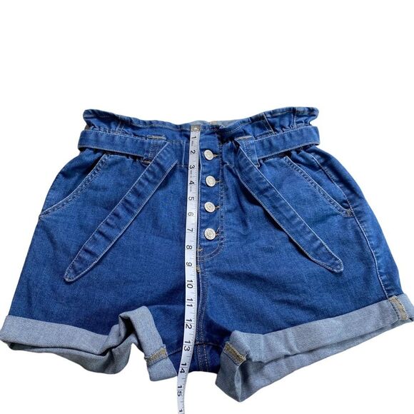 Wax Jeans Paperbag Waist Denim High Rise Shorts Blue Sz S - Picture 7 of 13
